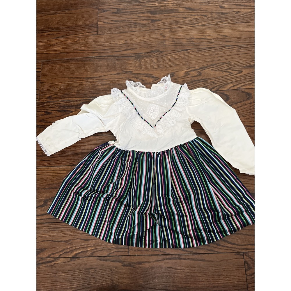 Vintage Whinnie‎ The Pooh Stripped Dress Long Sleeve Lace Top Size 5 Read
